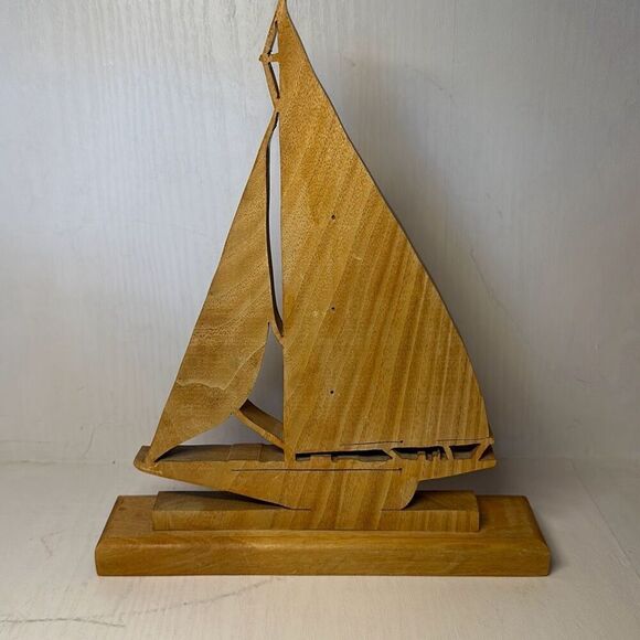 Wooden Cut Sailboat Ship Mantel Clock Temperature Hygrometer 11” - Picture 3 of 6